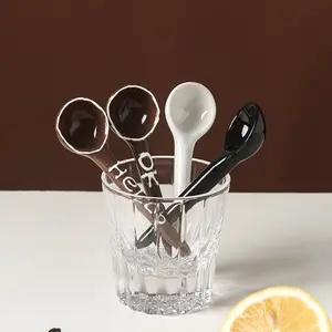 4-Piece Ceramic Coffee Spoon Set, Cute Letter Design, Colors, Ideal for Kitchen Utensils & Cafes Offices