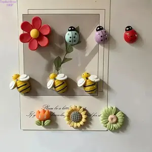 10Pcs Metallic Geometric Flower & Ladybug Fridge Magnets, Whimsical Magnetic Decorative Set, Cute Art Refrigerator Stickers for Kitchen Home Decoration, Perfect for Daily Household and DIY Ornament