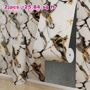 Modern Luxury Marble 3D Wallpaper Sticker, 2 Rolls 25.84 Sq Ft, Self-Adhesive Waterproof Oil-Resistant, Living Room TV Background Decor