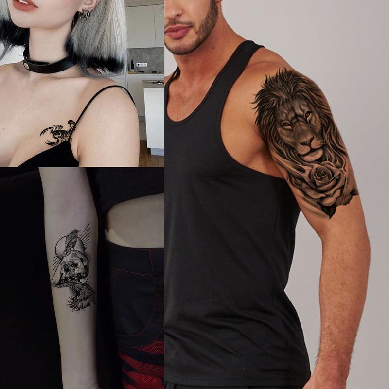 36 Sheets Temporary Tattoos Stickers - 12 Sheets Fake Body Arm Chest Shoulder Tattoos for Men Women with 24 Sheets Tiny Black Waterproof High Quality Show Personality Quick Easy to Apply