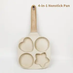 Non-stick Star Hole Design Egg Frying Pan, 4 Hole Skillet with Handle,Multifunctional Cooking Accessories, Breakfast Egg Toast Bread Food, Nonstick Cooking Tools, Kitchen（Nonstick, Easy to Clean） Cookware, Nonstick Durable Cooking