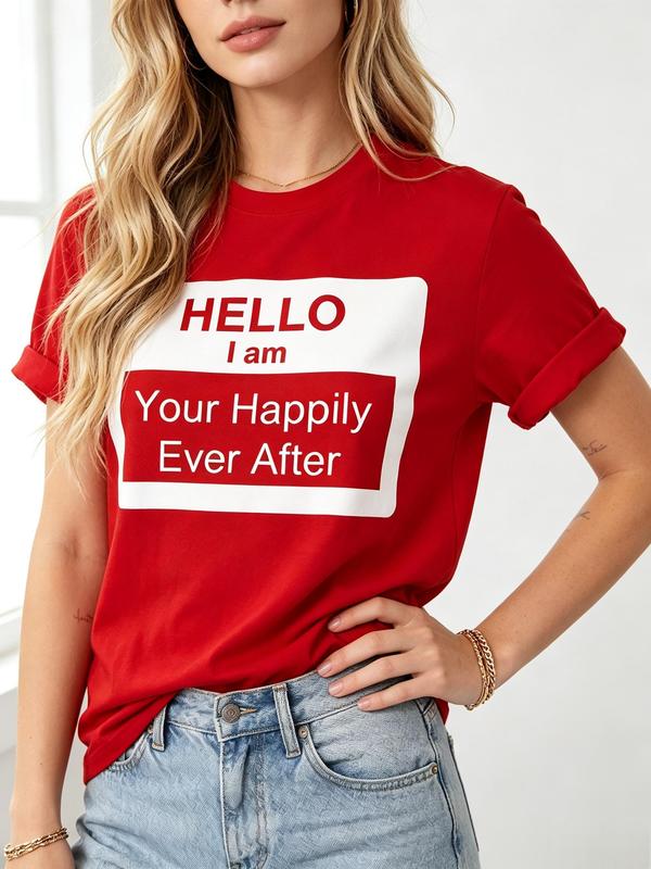 Women's Cotton Blend Short-Sleeve Graphic Print T-Shirt - Breathable, Crew Neck, Fitted Cut, Casual Daily & Beach Wear Top