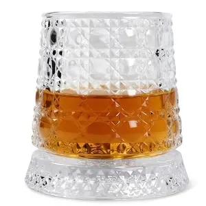 2Pcs 360° Luxury  Spinning Crystal Glass – Star-Cut Stress Relief Whiskey & Wine Glass, Elegant European Barware Gift，Rotating Glass Cup Spinning Glass Cup
