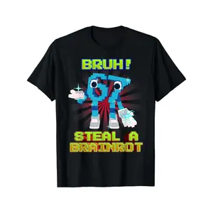 Kids' 67 Funny Brainrot Meme Cotton T-Shirt - Short Sleeves, Slight Red Accents, Fitted Cut, All-Seasons Soft Casual Graphic Top for Boys & Girls