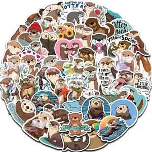 Cute Otter Pattern Sticker, 50pcs/set Waterproof Self Adhesive Decor Paper, Decor Sticker for Gift Greeting Card Water Bottle Laptop Phone, Ornaments