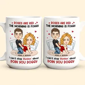 Sales 35% To Roses are Red, Morning is Foggy" Personalized Couples Ceramic Mug - Funny & Romantic Gift with Custom Avatars, Smart Mugs Gift For Love