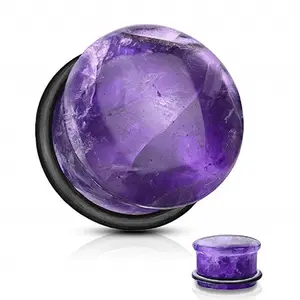 Single Flared Plug Ear Tunnel 6 to 5/8" Gauge & Amethyst Stone - Pair