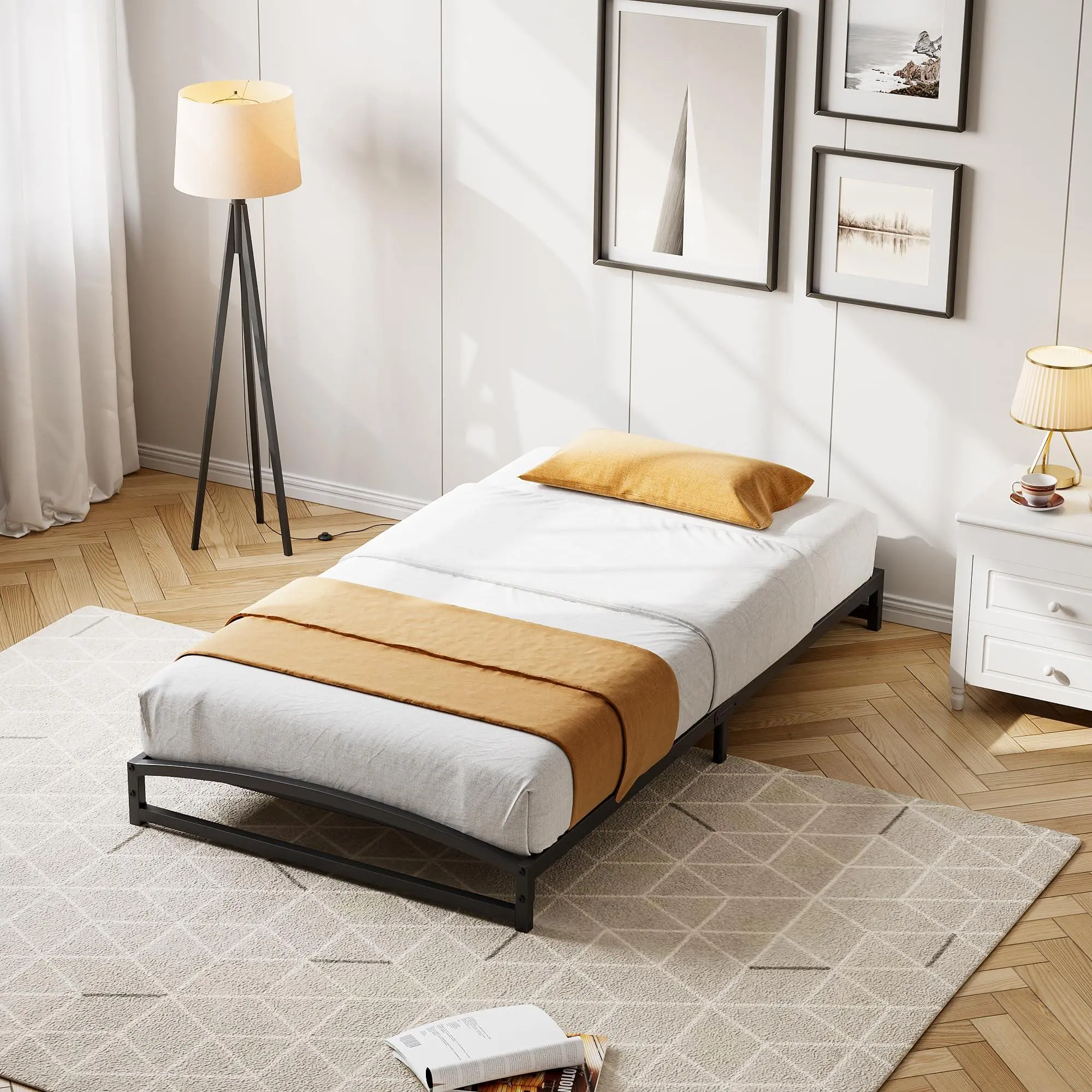 GARVEE 6 in Rectangular Twin Bed Frame - Heavy-Duty Metal Frame, No Box Spring Needed, Noise-Free, Easy Setup, Quick Assembly