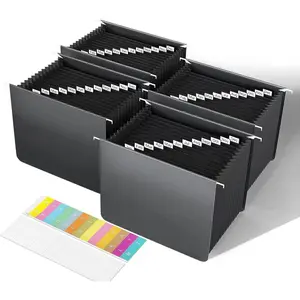 Black Hanging File Folders,Expanding File Organizer,File Cabinet Letter Size,13 Innovative 1.35" Accordion Pockets,Monthly Tabs,Large Capacity, Durable Plastic Desk Organizer 4 Black