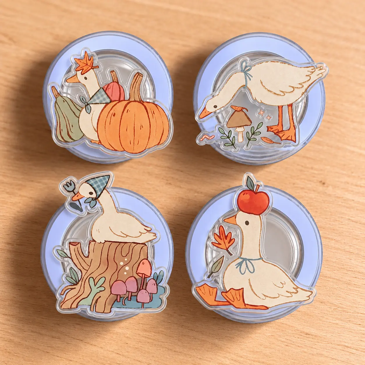 Autumn Goose Phone Grip, Fall Acrylic Phone Holder, Pumpkin Goose Kindle Grip, Woodland Mushroom Apple Phone Accessory, Seasonal Gift