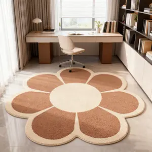 Creative Floral Area Rug, Floral Shaped Rug, Irregular Bedroom Bedside Decorative Plush Rug, Soft Washable Carpet, Simple Cream Style Sofa Living Room Mat