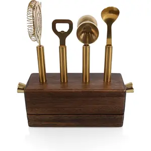 LEGACY - a Picnic Time brand Sidecar 5-Piece Bar Tool Kit with Stand, Mixology Bartender and Travel Set with Cocktail Accessories, (Brown)