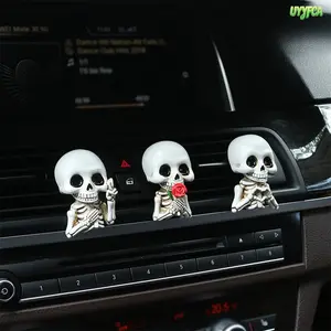 3Pcs Cute Multi-Pose Skull Car Air Freshener Vent Clips, Resin Skeleton Scented Diffuser Ornaments, Gothic Car Decor with Easy Clip-On Installation,Traveling Includes Scented Pads Ideal for Halloween and Daily Driving,Beach vacation,Summervibes