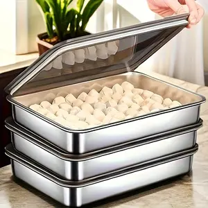 3 Pcs Large Stainless Steel Rectangular Baking Trays With Lids, Heat Resistant Durable Easy Clean, For Baking Grill Vegetables Meat, Home Commercial Kitchen Use