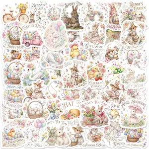 50 Watercolor Hand-painted Bunny Easter Egg Stickers, Suitable for Scrapbooks, Diaries, Laptops, Water Bottles, Cars, and Other Faith-based Designs-gifts with Positive Messages.