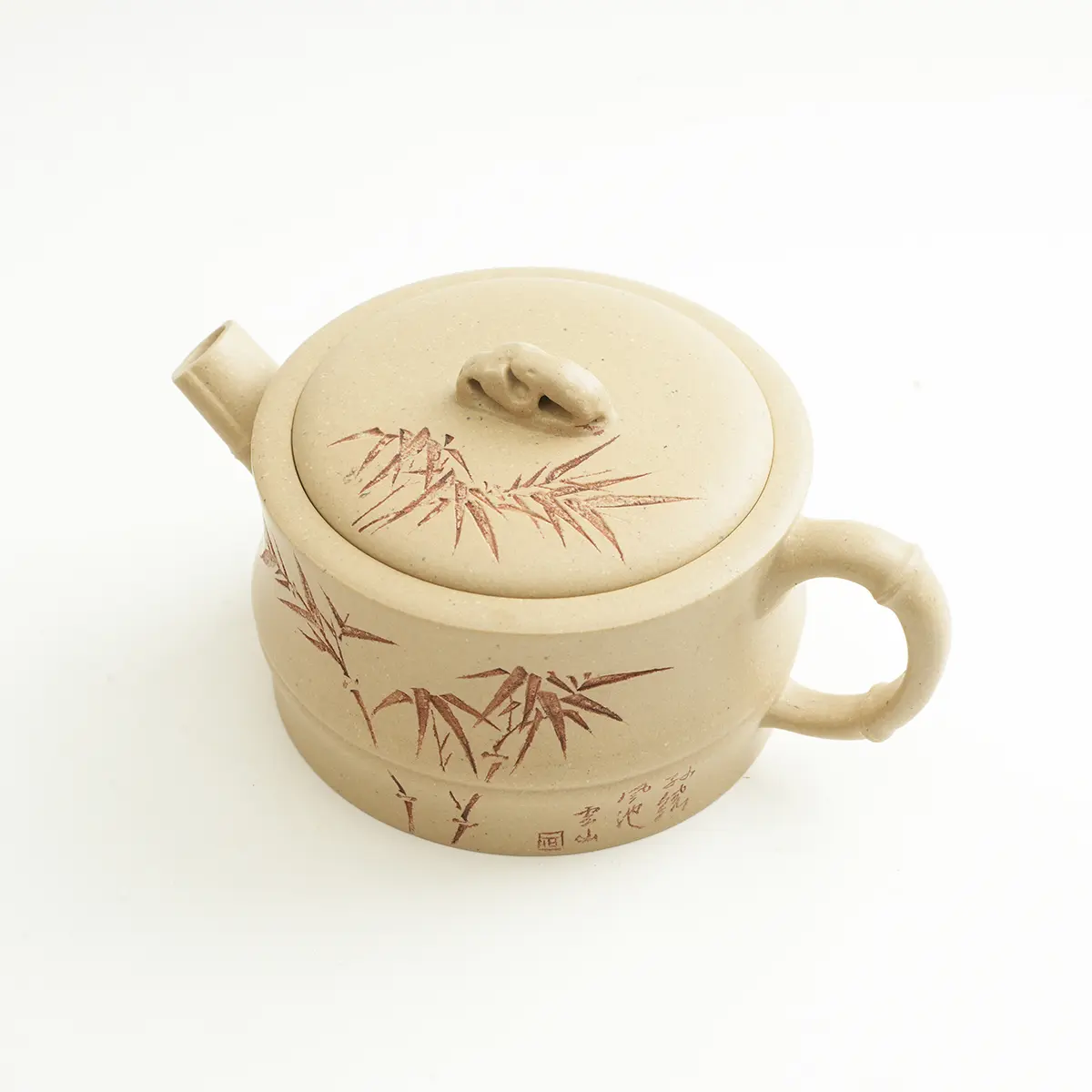 [CHN]Handmade Yixing Teapot 210cc | Sesame Duan Clay Bamboo Design | Chinese Zisha Kungfu Tea Pot Gift