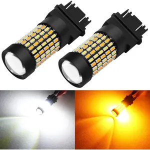 Super Bright White Amber Dual Color Switchback 3157 3155 3057 3457 4157 LED Bulbs with Projector for Car Front Turn Signal Parking Lights, Pack of 2