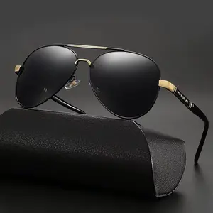 1Pair Men Classic Aviator Sunglasses, Black & Gold Tone Metal Frame with Polarized UV400 Black Lens, for Driving, Outdoor & Daily, Ideal Father’s/Birthday Gift