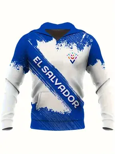 Salvador Men's Hooded Sweatshirt, Blue, 3D Graphic Print, Salvador Flag Design, Polyester Knit Fabric, Casual Outdoor Wear