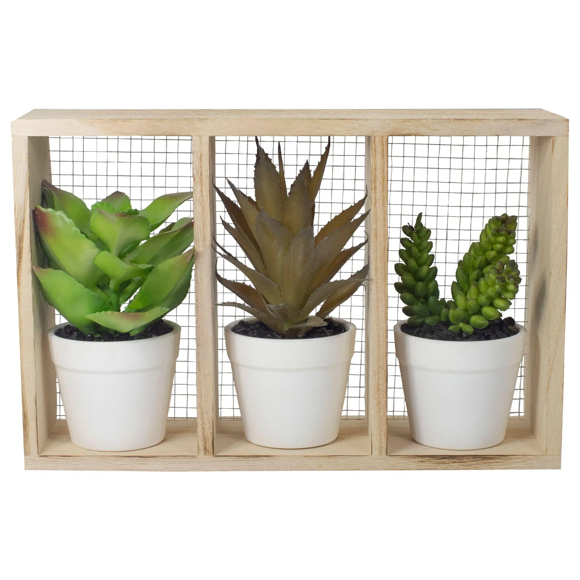 Northlight 10.75" Artificial Potted Succulentsin Wooden Box