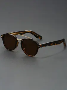 Retro Round Frame Sunglasses with A Slim Metal Beam Above The Frame Suitable for Both Men and Women