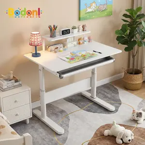 Bodonl 39 Inch Wide Kids Desk, Child Computer Desk with Bookshelf Hutch, Adjustable Height, Tilting Desktop, for Home School Use for Boys Girls
