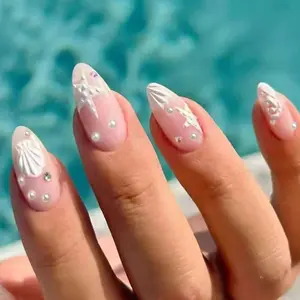 24pcs Long Almond Fake Nails, Reusable, Beginner-Friendly, with Jelly Glue & Nail File, Perfect for Summer Vacation, Beach Outing