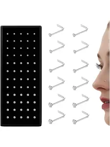 60-120pcs Nose Studs Nose Rings Piercing Pin Body Jewelry Nose Piercings Kit 20G-22G for Women Men Surgical Steel L Shaped Straight Nose Rings Pack Small Tiny Tragus Stud Nose Jewelry Flat Back 1.5mm 2mm 2.5mm