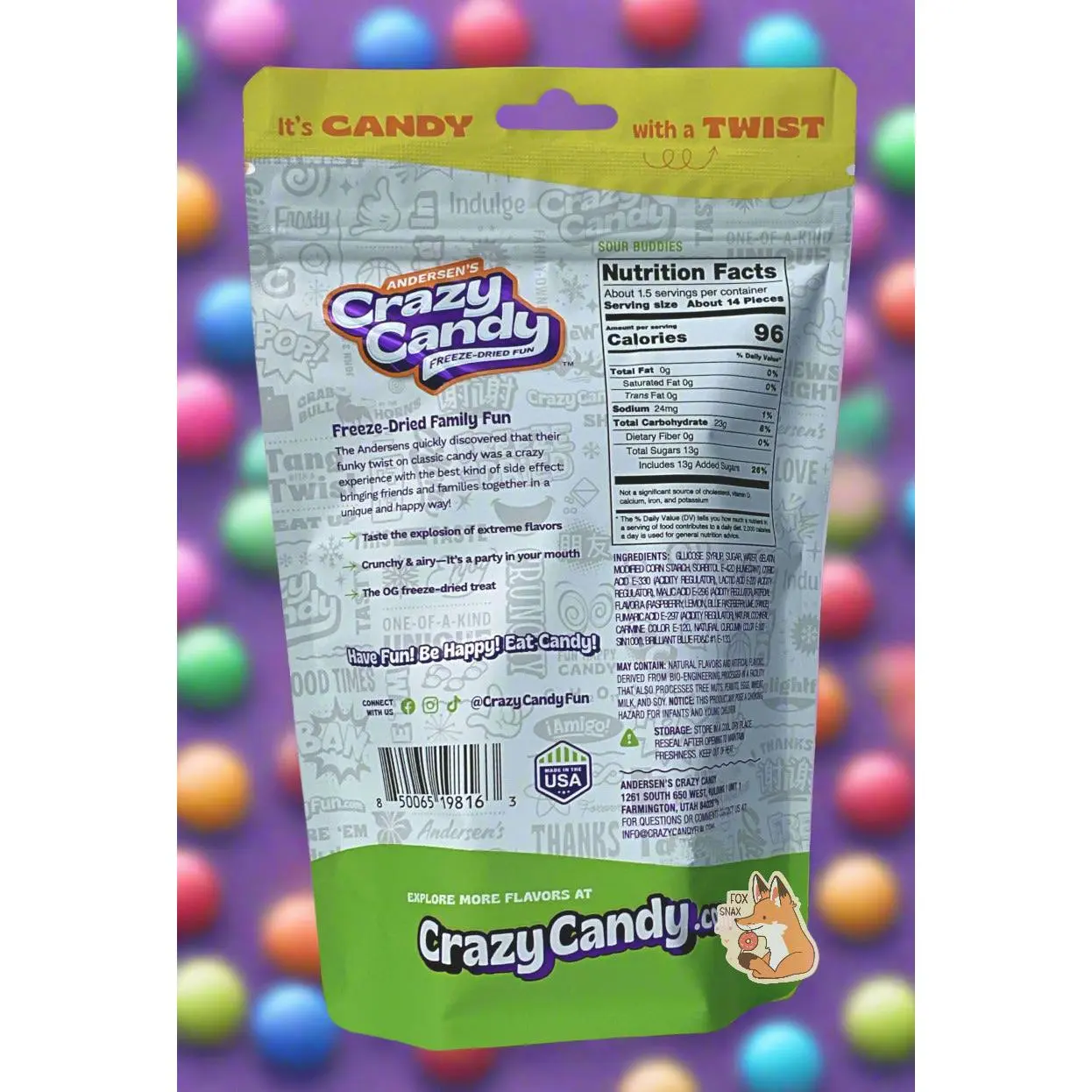 Andersen's Crazy Candy Freeze-Dried Sour Buddies Gummy Kids 1.5 oz