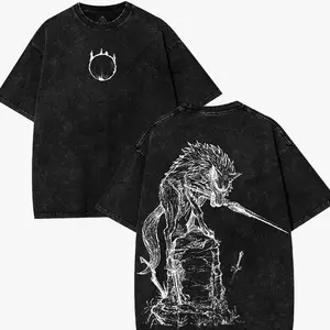 Retro Limited Dark Souls Great Gray Wolf Sif Oversized Seamless Classic Cotton Shortsleeve Graphic T-Shirt, 2025 Gaming Apparel for Gamers, Men's Video Game Tops (Fabric 8WI)