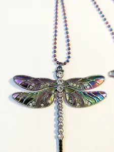 Iridescent Dragonfly Statement Necklace  Colorful Rhinestone Pendant | Stainless Steel Chain | Boho Spiritual Jewelry