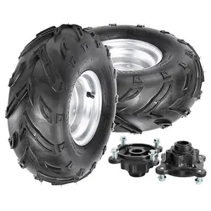 16X8-7 Tire and Rim Go Kart ATV Wheels with Hubs – 4-Stud 7” Rim & Tire Set, 23T Spline Axle Hubs for 4WD Drift Trike UTV Quad Golf Cart Lawn Mower Buggy Dune Moped Four Wheeler Project Bikes Upgrade