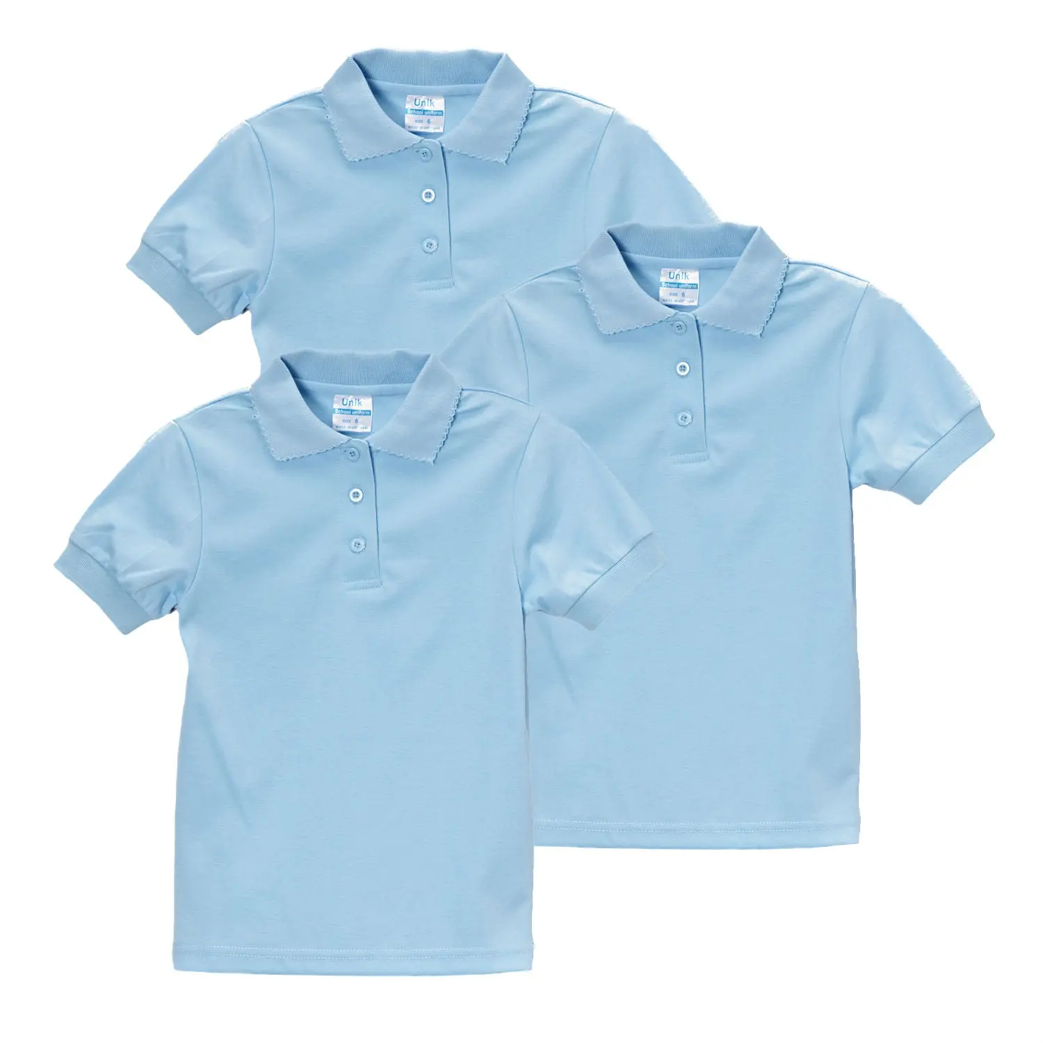 Girl's High Quality Soft Uniform Short Sleeves Polo Shirt Skyblue 5-18 GSU01 3 Pack