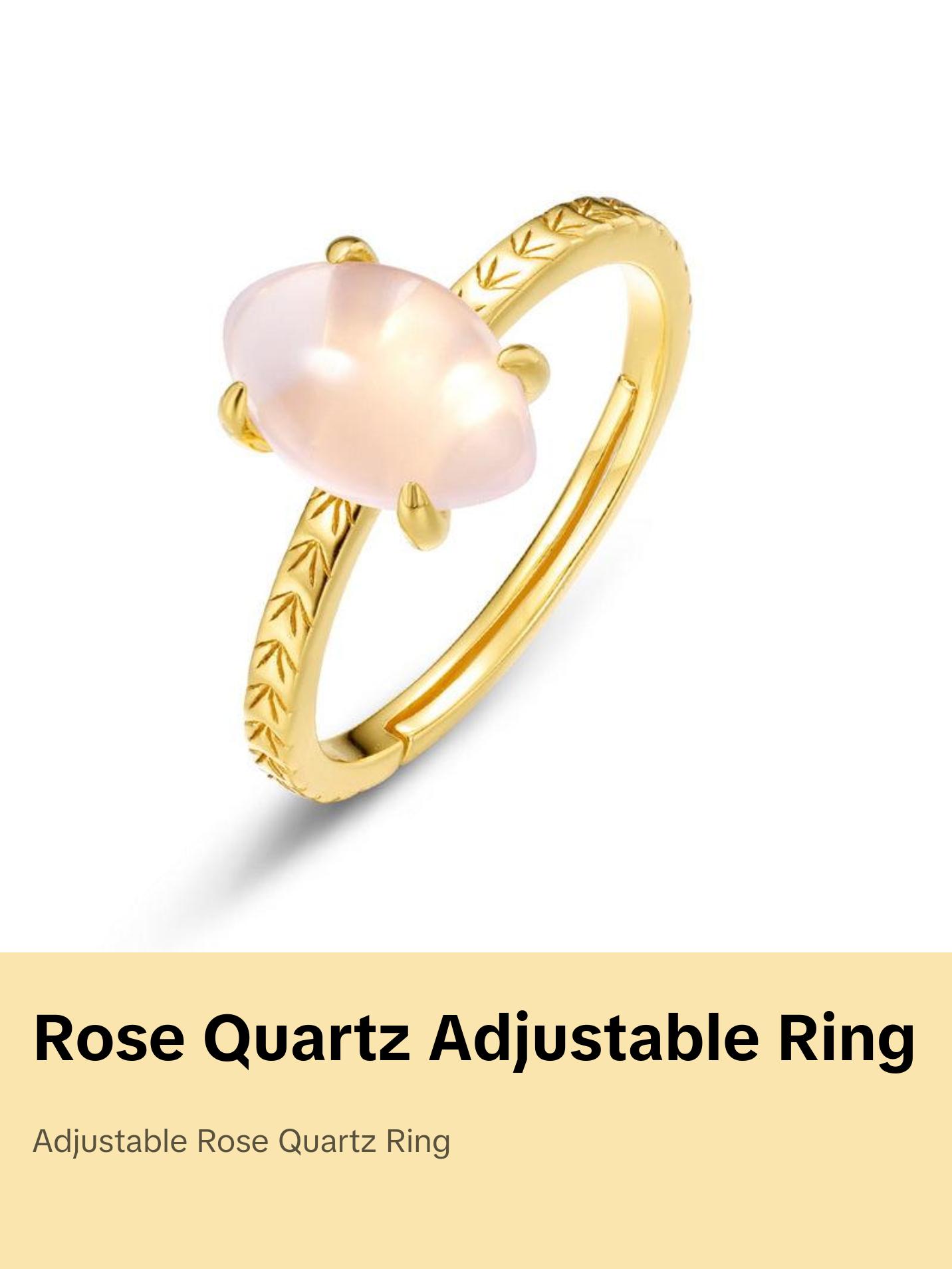 Rose Quartz Almond Shape Crystal Adjustable Ring