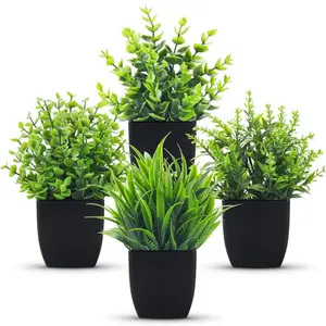 Artificial Potted Plant Set, 4 Counts Faux Plant with Pot, Fake Indoor Plants for Home Decor, Decorative Plant for Home Office Shelf Decor, Garden Ornaments, Artificial Fake Plants