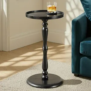 [Summer Vibes]Relefree Solid Wood Small Drink Table 12.6" Round Tray Top with Thickened Base Waterproof Edge for Living Room Corners Modern End Table