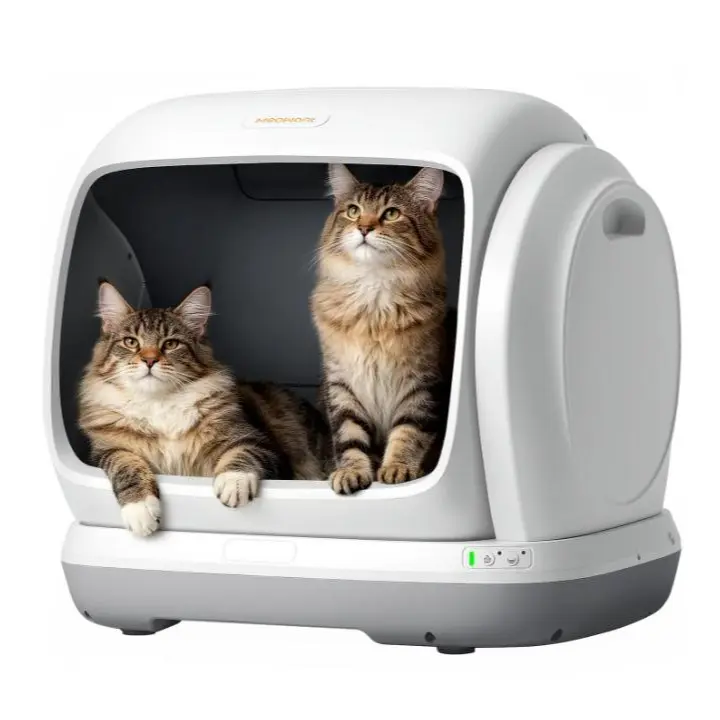 Meowant Extra-Large Automatic Smart Litter Box - 106L Low-Entry Model with Safety Anti-Pinch Sensor, APP Control, Odor-Free Mat, Odor-Free Liner, 10.2kg Weight, 3 Drainage Holes, 6.7L Capacity for Pet Lovers, Summer Use