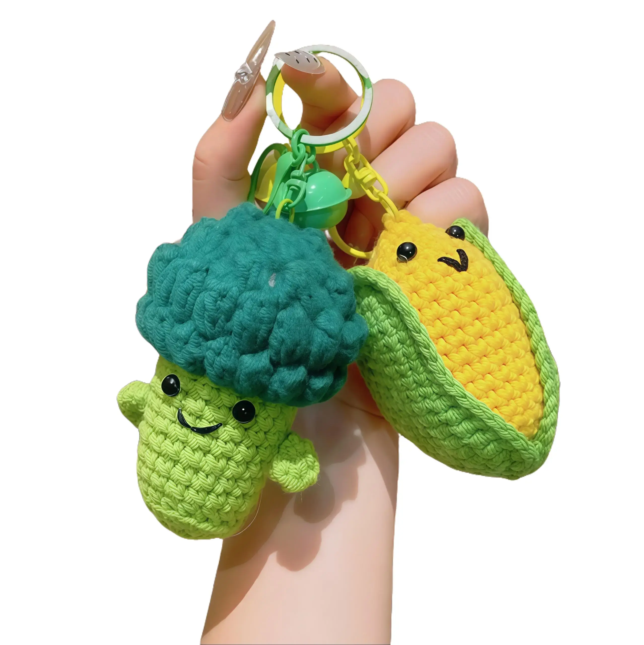 Crochet Bag Charm Keychains - Kawaii Handmade Fruit & Vegetable Shapes with Avocado & Corn, Cute Plush Dangle Charms for Backpacks, Fun Gift for Fashion Accessory Enthusiasts, Plush Charm