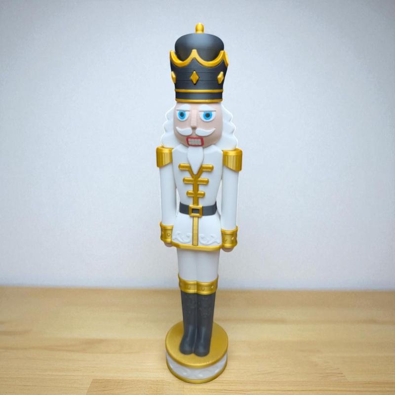 The Kit Kiln Ornate White & Gold Chunkable Nutcracker Classic Holiday Shimmering Plastic Figure 12 Inches Tall for Christmas Gift Giving