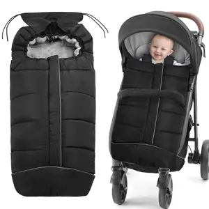 Baby Footmuff for Strollers, Winter Stroller Cover with Hooded Design, Waterproof and Windproof Winter Sleeping Bag with Coral Fleece Lining, Baby Bunting Bags for Most Strollers (BLACK)