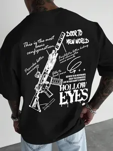 Men's Summer Casual Streetwear T-Shirt, Gun Element Print, Long Slim-Fit Top, Comfortable Daily Wear, Ideal for Spring and Summer