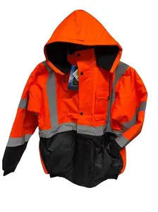 Men's High Visibility Reflective Insulated Waterproof Winter Bomber Jacket - Coats, Menswear, Zipper - Durable Rain Gear, High Neck, Long Sleeves, 4 Pockets, Stylish Outdoor Wear