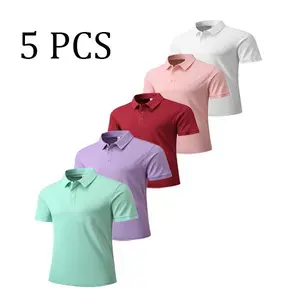 Men's 5-Pack Multi-Color Short-Sleeve Polo Shirt Set, Versatile Comfortable Tops for Casual Daily & Business Wear