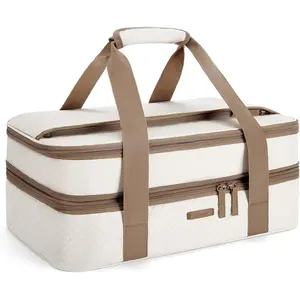 Double Decker Insulated Casserole Carrier for Hot or Cold Food Expandable Thermal Food Carrier for Picnic Cookouts Potluck Parties Fits 9" x 13" Baking Dish
