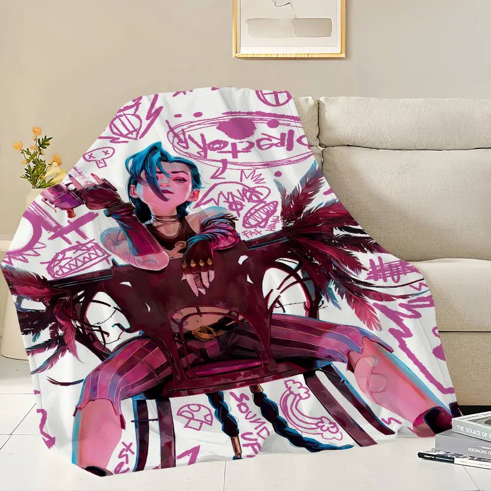 Warm art comfort soft plush blanket, anime sofa, living room, office, bedroom, travel gift, Jjinx, single-sided printed Arcane.