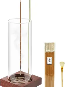 Wooden Incense Holder with Glass Ash Catcher – Includes 20 Incense Sticks • Anti-Ash Incense Burner for Meditation, Yoga, Spa, Relaxation & Home Decor