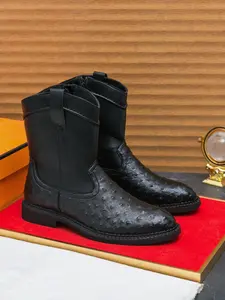 Men's Fashionable Plain Color Zipper Boots, Western Work Boots, Western Inspired Boots, Casual Comfortable Mid-calf Boots for Daily Wear, All-match Commuter Shoes for Work & Daily Wear, Working Shoes