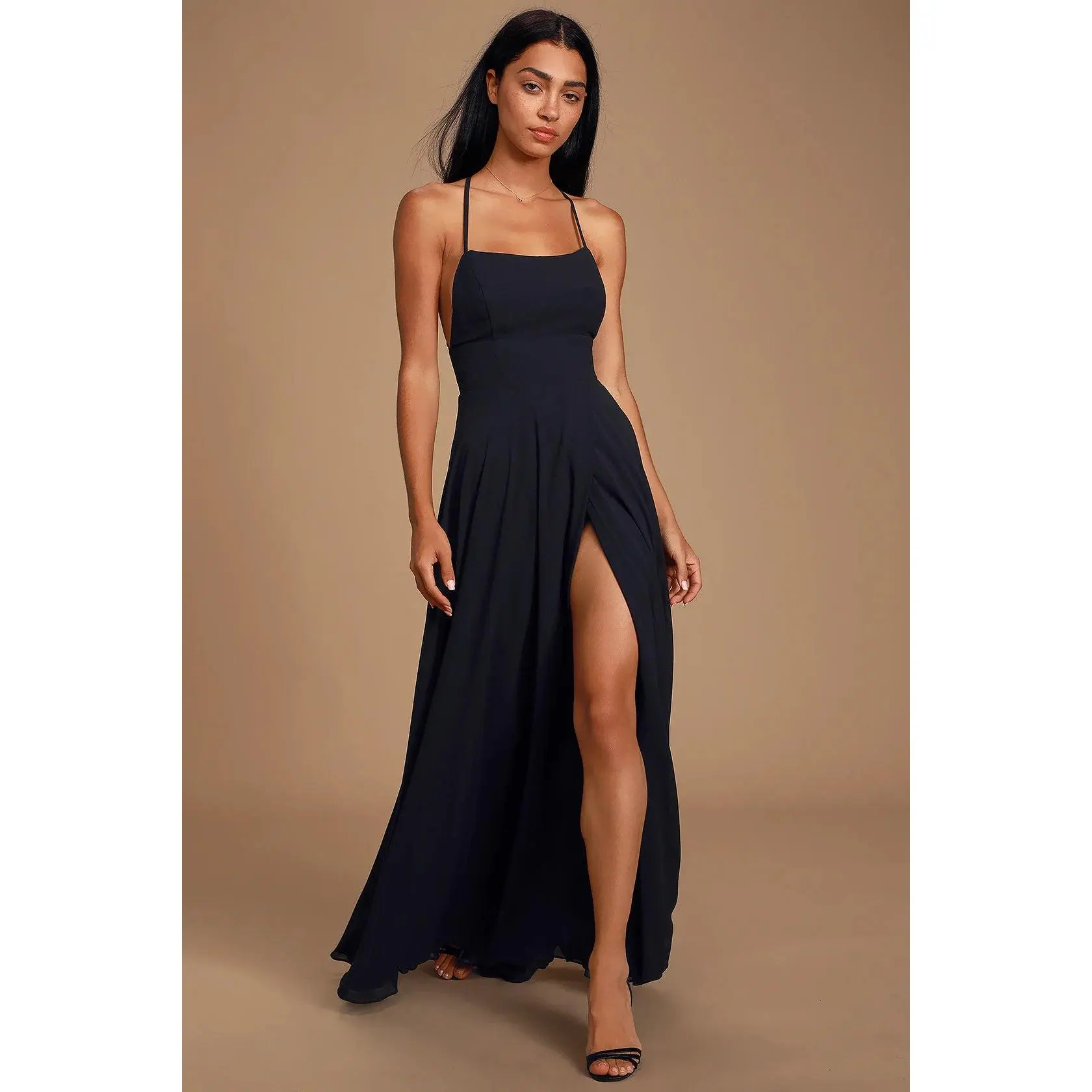 Lulus #543 Dreamy Romance Black Backless Maxi Dress
