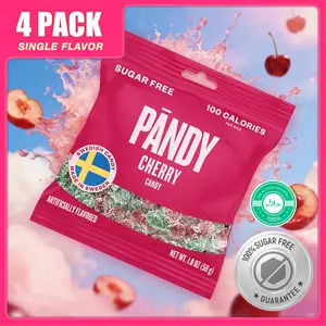 [Holiday Bundle] Pändy Sugar Free Swedish Candy Cherry 4-pack, Gummy, Sour Candy, 100 Calories per Bag, Healthy Snacks for Kids & Adults