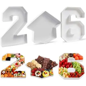 3 Pcs 13.7" 2026 Graduation Fillable Letter Plastic Number Trays for Food Charcuterie Number Grad Fillable Letter for Class of Congrats Grad Party Supplies(2026,White)